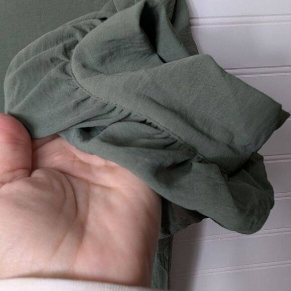 1. State Olive  V-Neck Puff Short Sleeve Fit &Flare Dress L - Picture 5 of 12